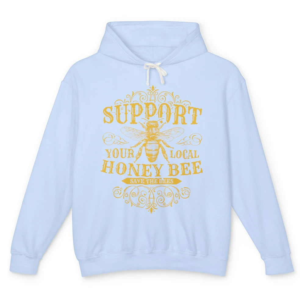 Vintage Beekeeper Support Your Local Honeybee Save The Bees Unisex Lightweight Hoodie