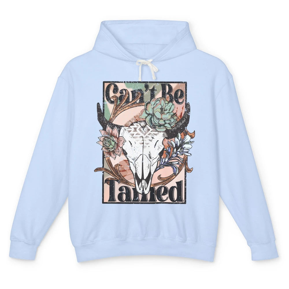 Floral Boho Bull Skull Can't Be Tamed Western Country Spirit Unisex Lightweight Hoodie