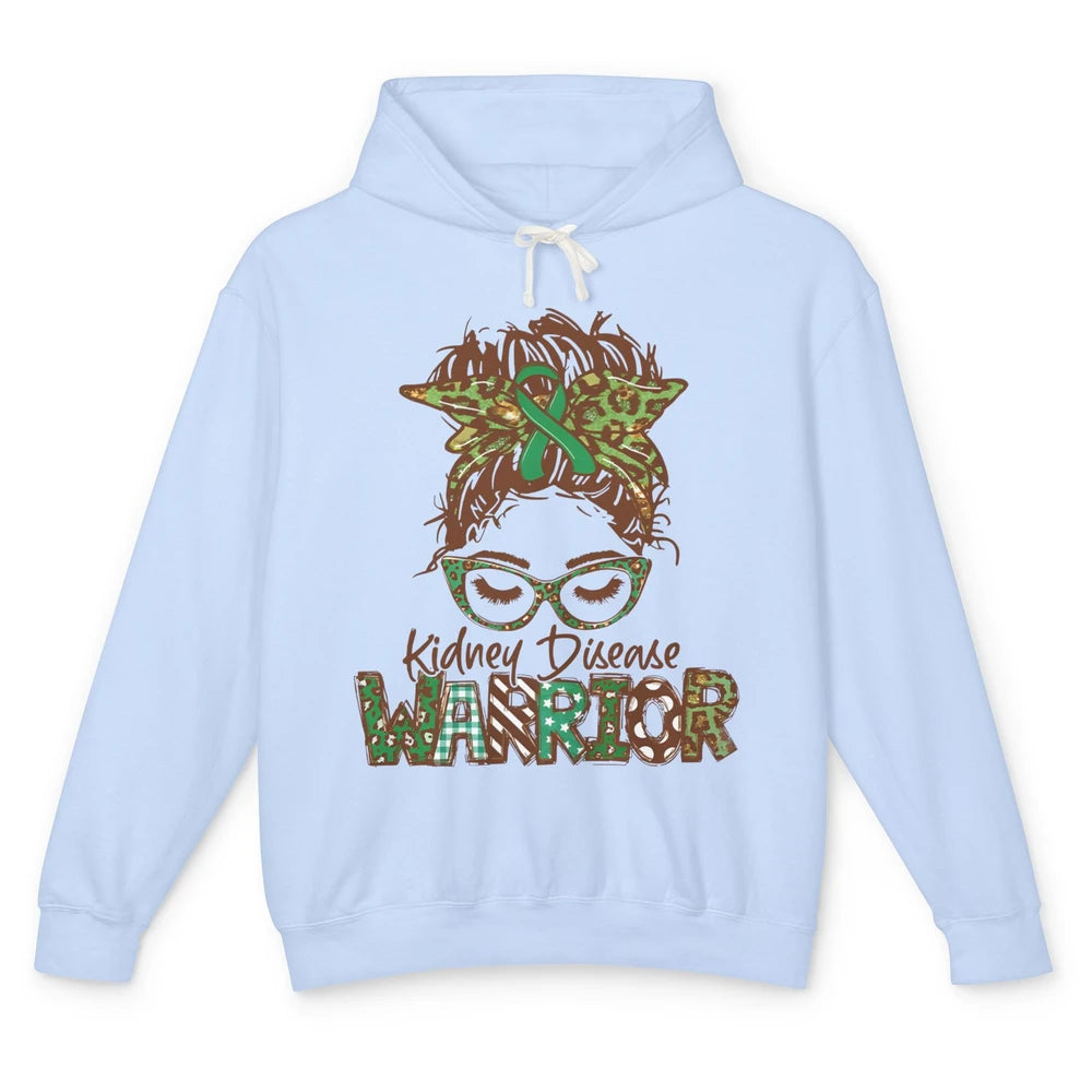 Kidney Disease Warrior Strong Women Messy Bun Green Ribbon Unisex Lightweight Hoodie