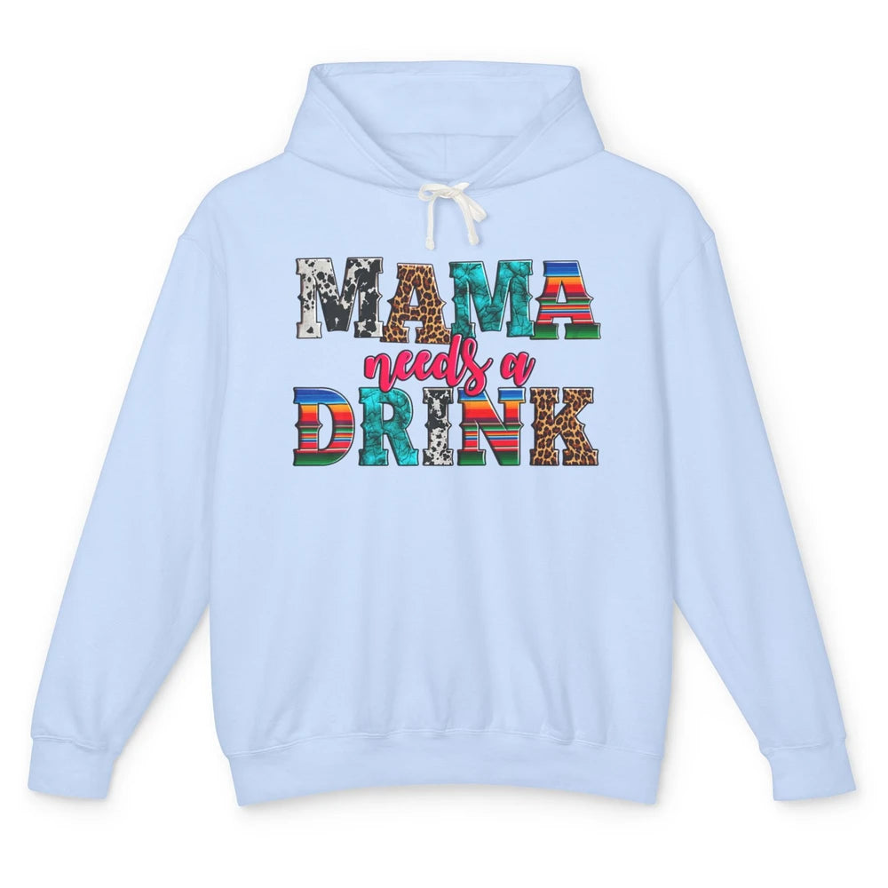 Western Mama Needs Drink Leopard Turquoise Mothers Day Retro Unisex Lightweight Hoodie