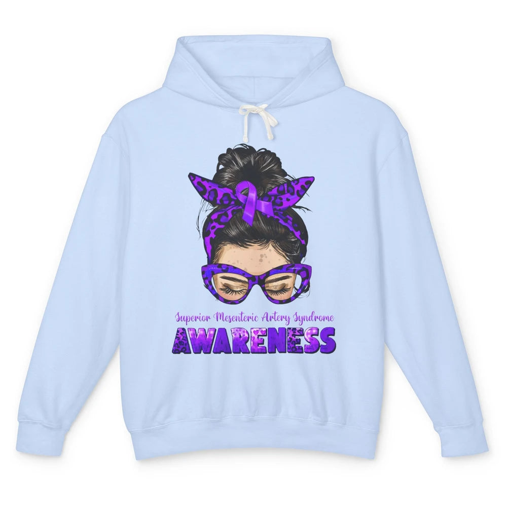 Superior Mesenteric Artery Syndrome Ribbon Leopard Messy Bun Unisex Lightweight Hoodie