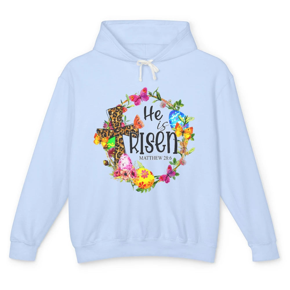 He Is Risen Easter Leopard Cross Christian Jesus God Bible Unisex Lightweight Hoodie