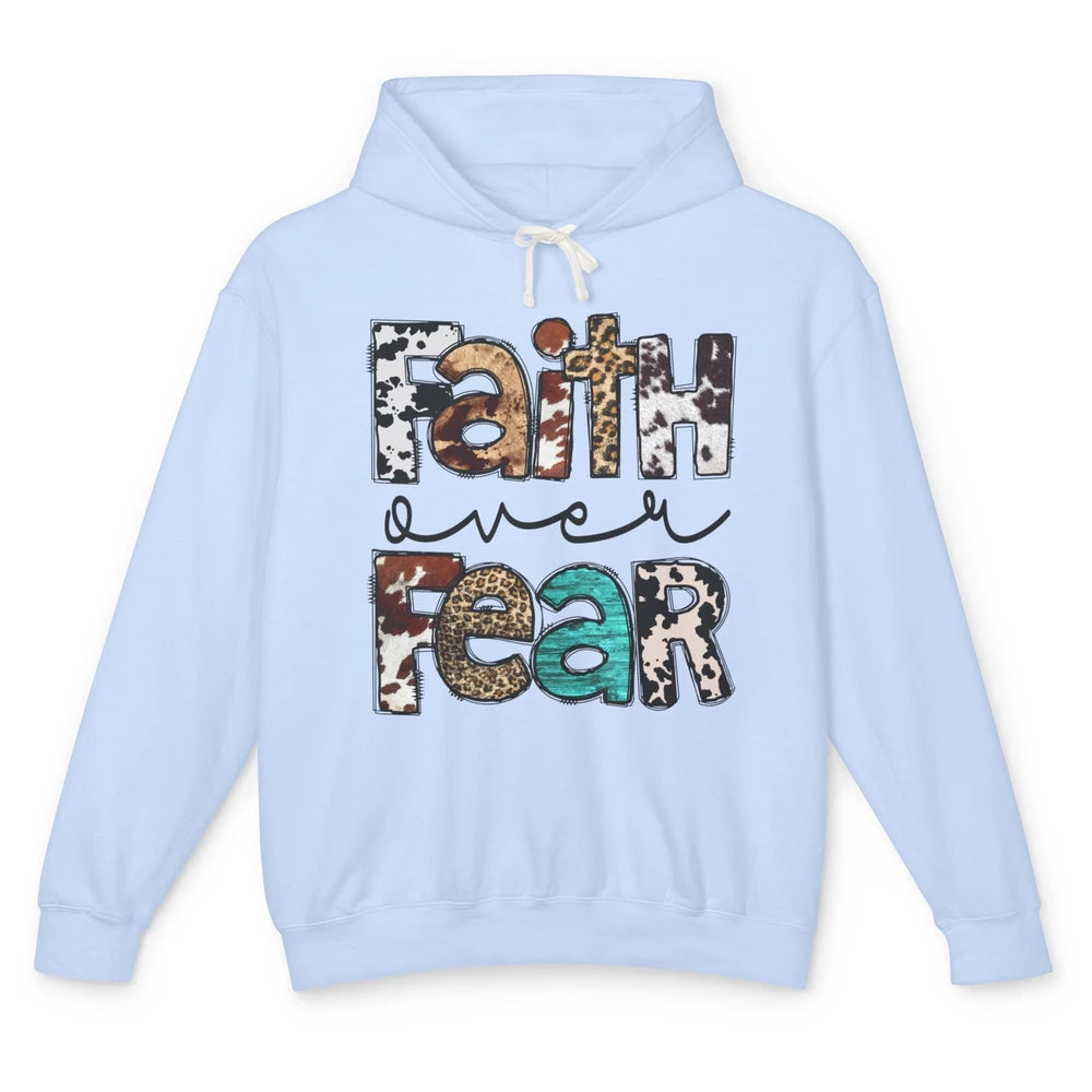 Leopard Faith Over Fear Cowboy Western Country Christian Unisex Lightweight Hoodie