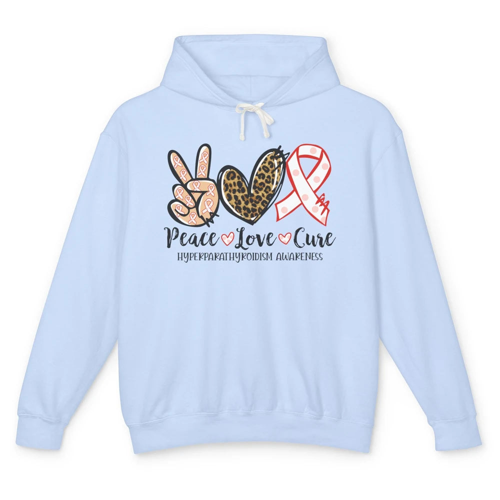 Hyperparathyroidism Awareness Red Ribbon Peace Love Cure Unisex Lightweight Hoodie