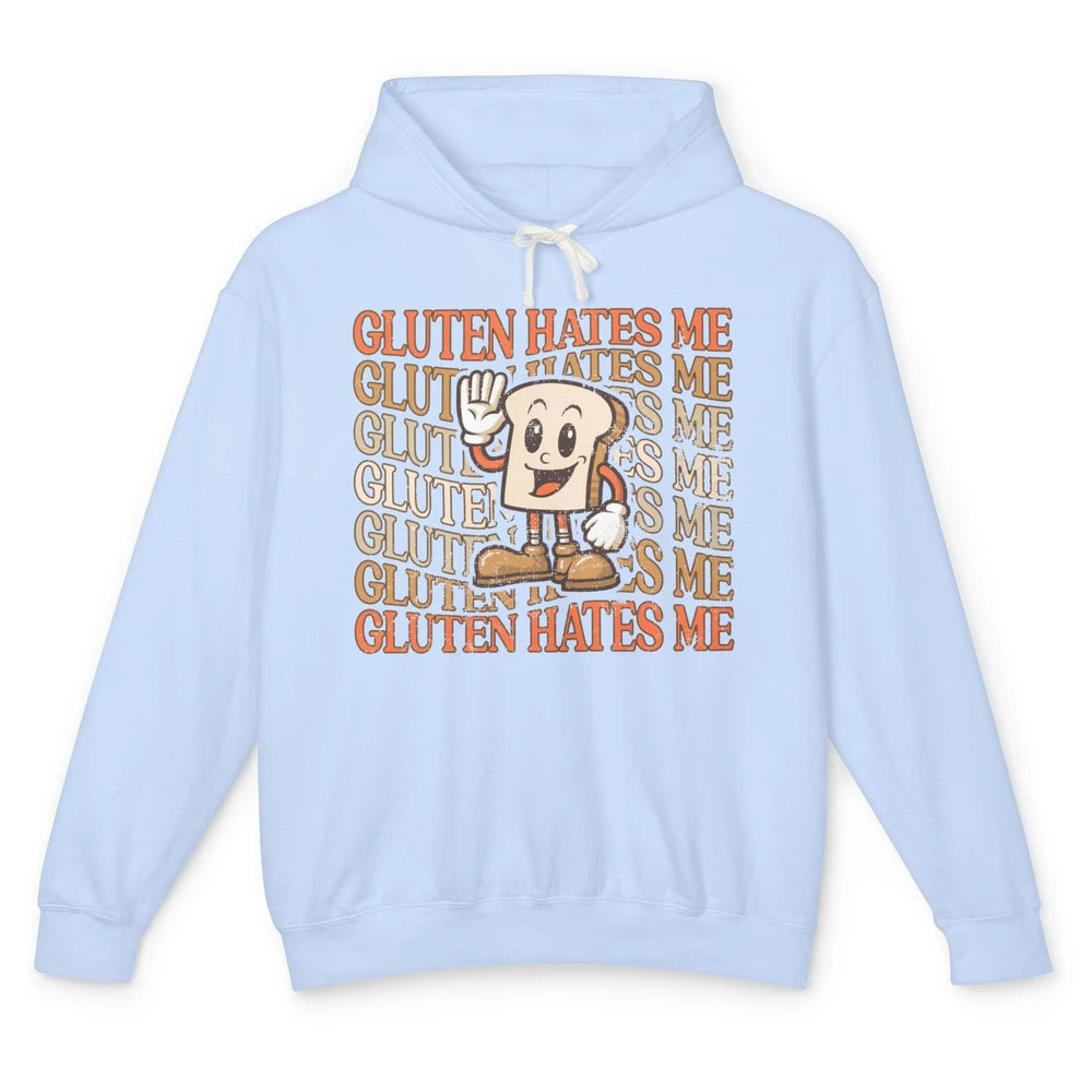 Funny Gluten Hates Me Retro Gluten Free Bread Celiac Disease Unisex Lightweight Hoodie