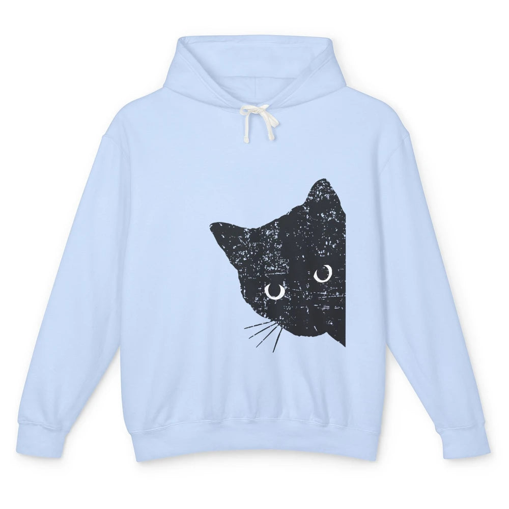 Funny Retro Black Cat Peeking Ew People Anti Social Cat Unisex Lightweight Hoodie