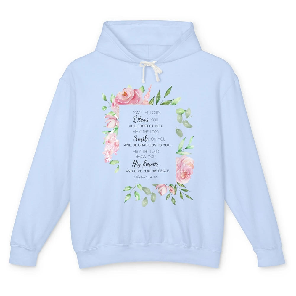 Floral Christian Belief May The Lord Bless You Bible Verse Unisex Lightweight Hoodie