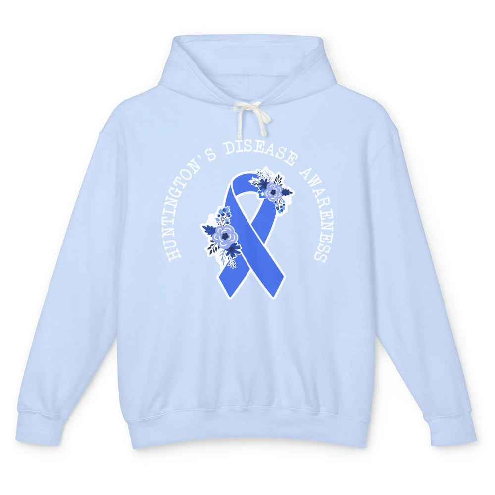 Huntington's Disease Awareness Floral Blue Ribbon Rainbow Unisex Lightweight Hoodie