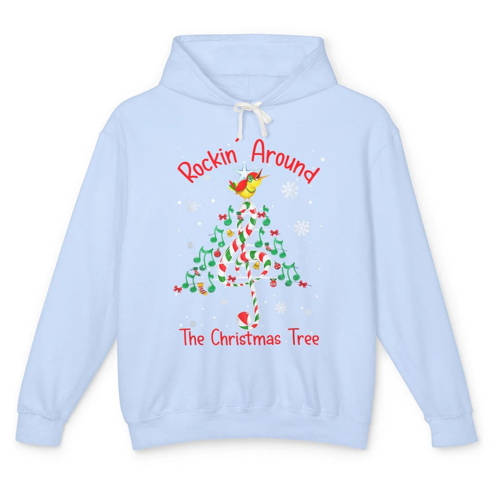 Rockin' Around The Christmas Tree Xmas Music Note Snow Retro Unisex Lightweight Hoodie