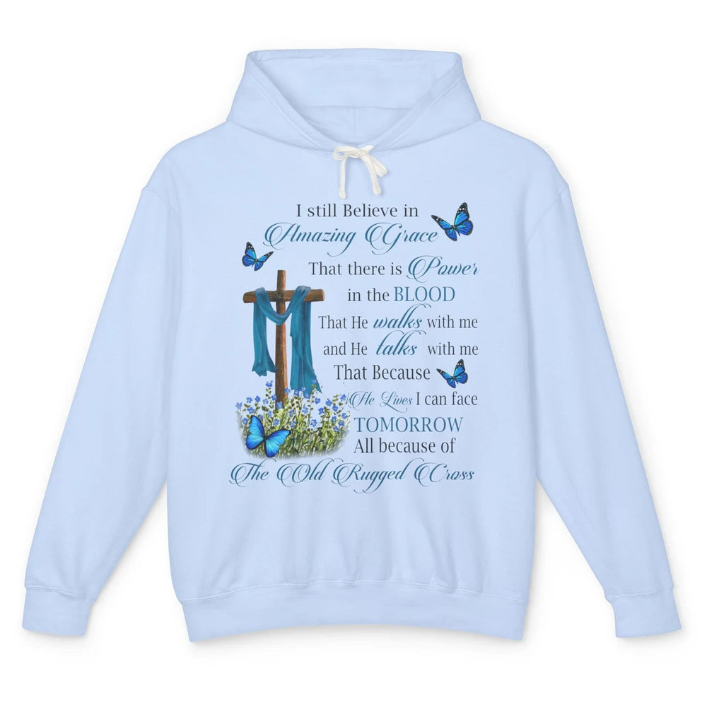 Jesus Cross Butterfly Believe In Amazing Grace Christian Unisex Lightweight Hoodie