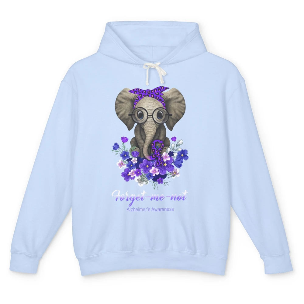 Alzheimer Awareness Purple Ribbon Elephant Forget Me Not Unisex Lightweight Hoodie