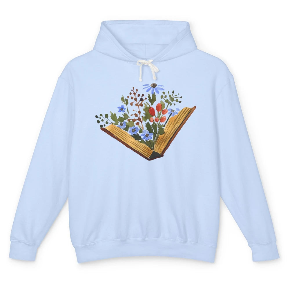 Retro Wildflowers Book Reading Bookworm Teacher Librarian Unisex Lightweight Hoodie