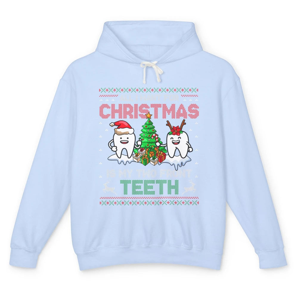 Merry Christmas Funny Two Teeth Dentist Xmas Tree Santa Ugly Unisex Lightweight Hoodie