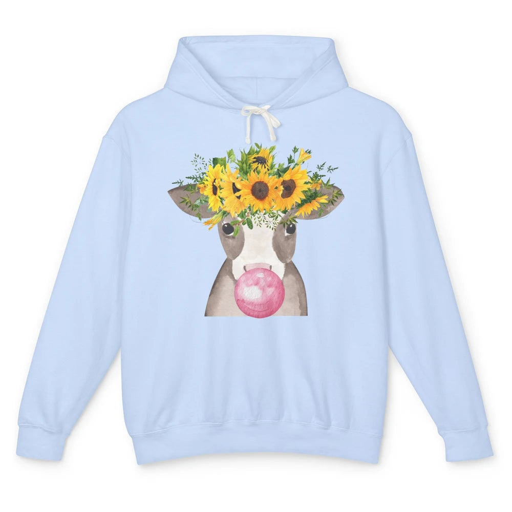 Sunflower Cow Bubble Gum Not In The Mood Western Farm Animal Unisex Lightweight Hoodie