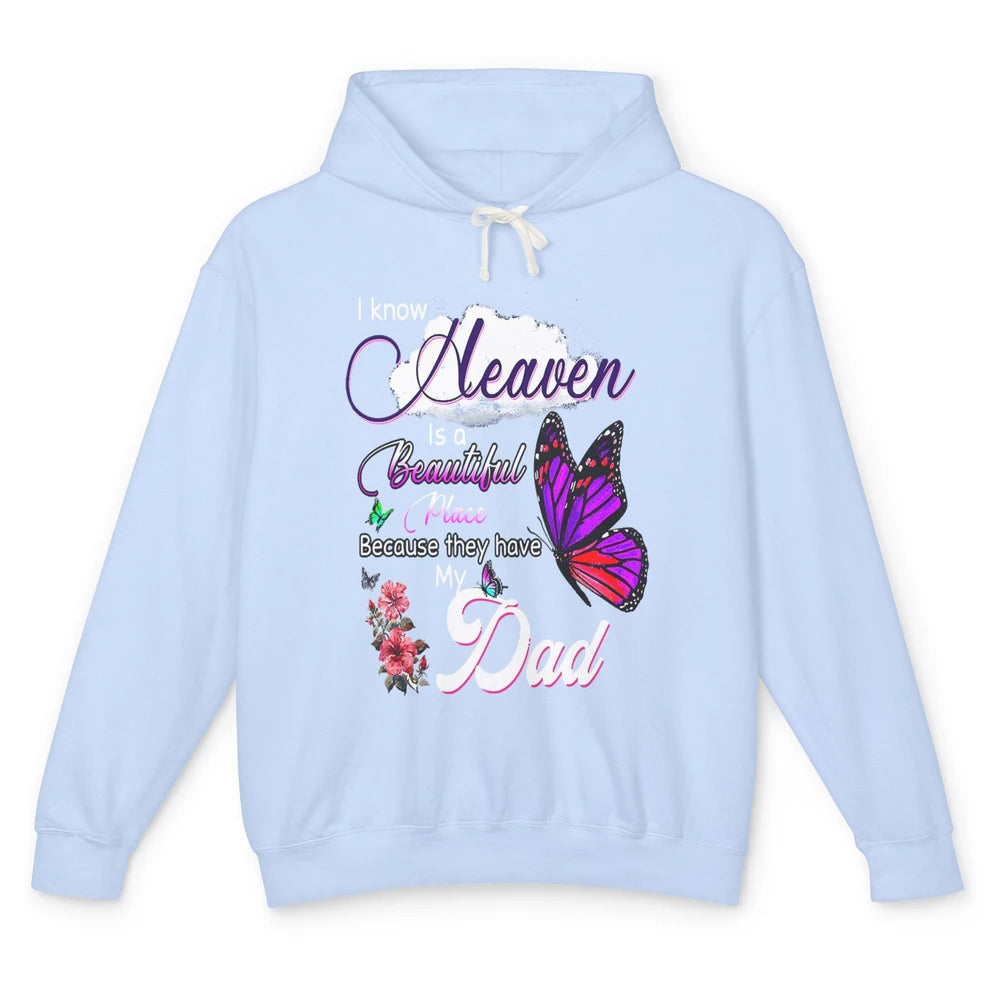 Heaven Is Beautiful Have Dad In Heaven Angel Wings Guardian Unisex Lightweight Hoodie