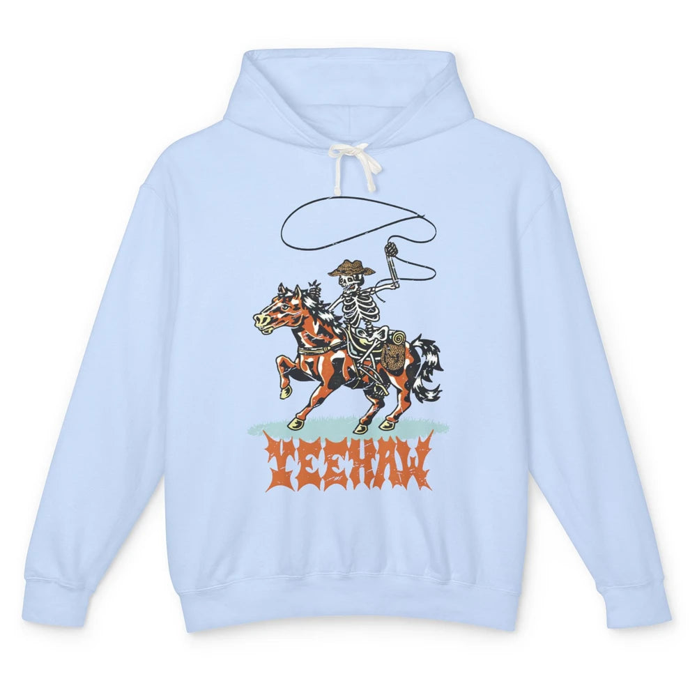 Retro Skeleton Cowboy Yeehaw Western Country Cowgirl Horses Unisex Lightweight Hoodie