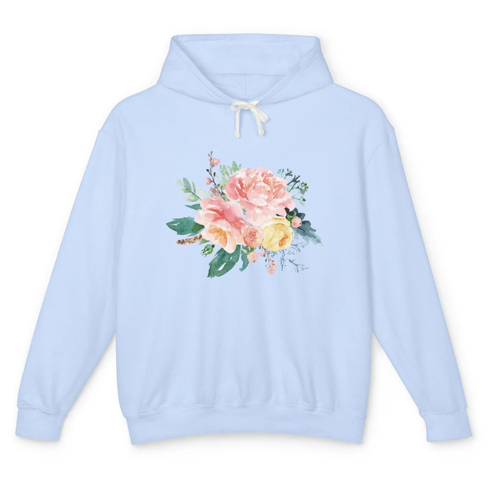 Watercolor Peony Flower Bouquet Botanical Garden Wildflower Unisex Lightweight Hoodie