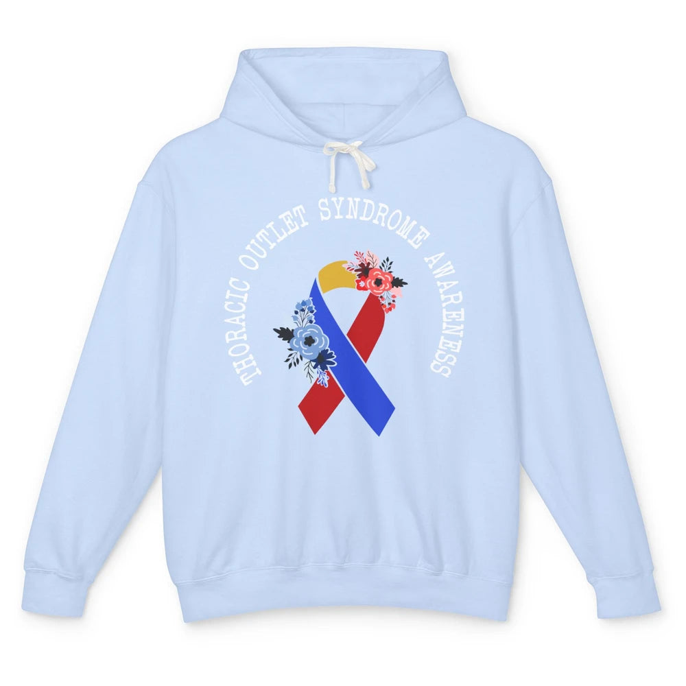 Thoracic Outlet Syndrome Awareness Floral Blue Red Ribbon Unisex Lightweight Hoodie