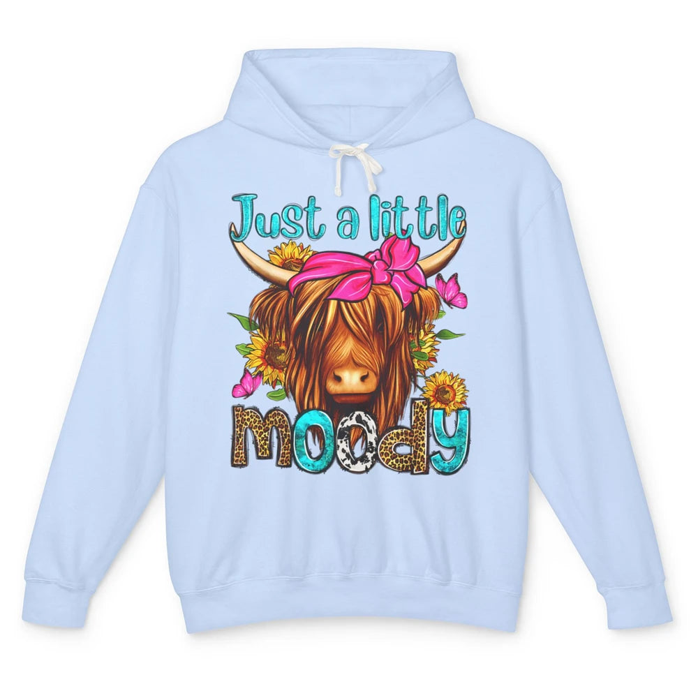 Just Little Moody Cute Western Highland Cow Heifer Sunflower Unisex Lightweight Hoodie