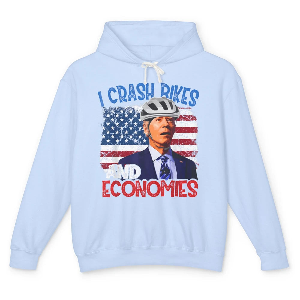 Anti Biden Falling Off Bike Crash Economies US Flag Democrat Unisex Lightweight Hoodie