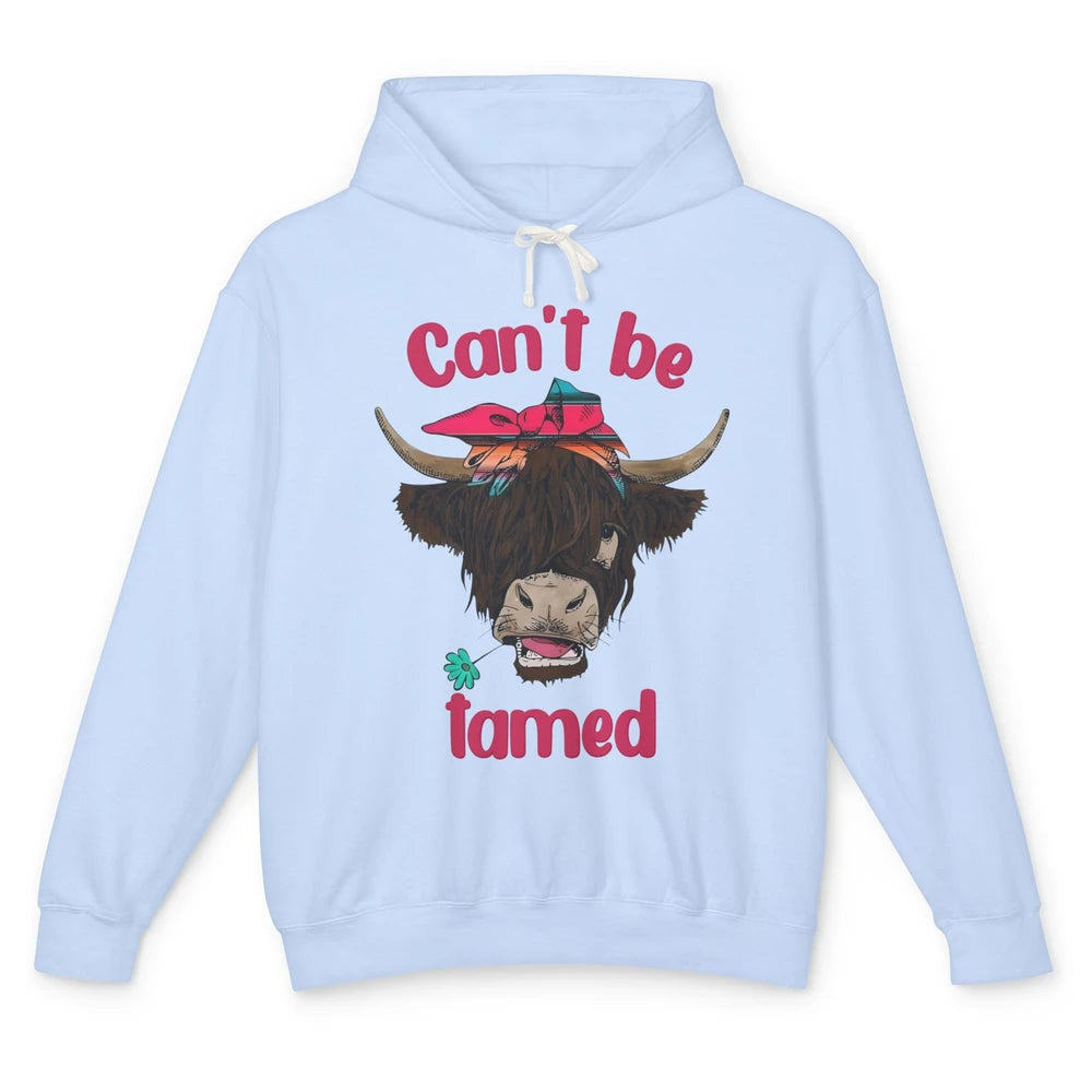 Retro Highland Cow Bandana Can't Be Tamed Western Farm Unisex Lightweight Hoodie