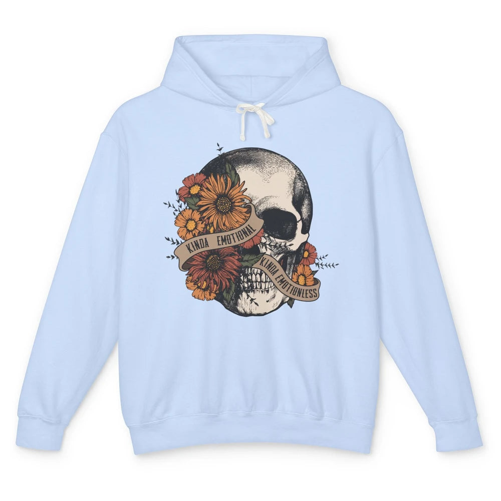 Retro Kinda Emotional Kinda Emotionless Floral Skull Unisex Lightweight Hoodie