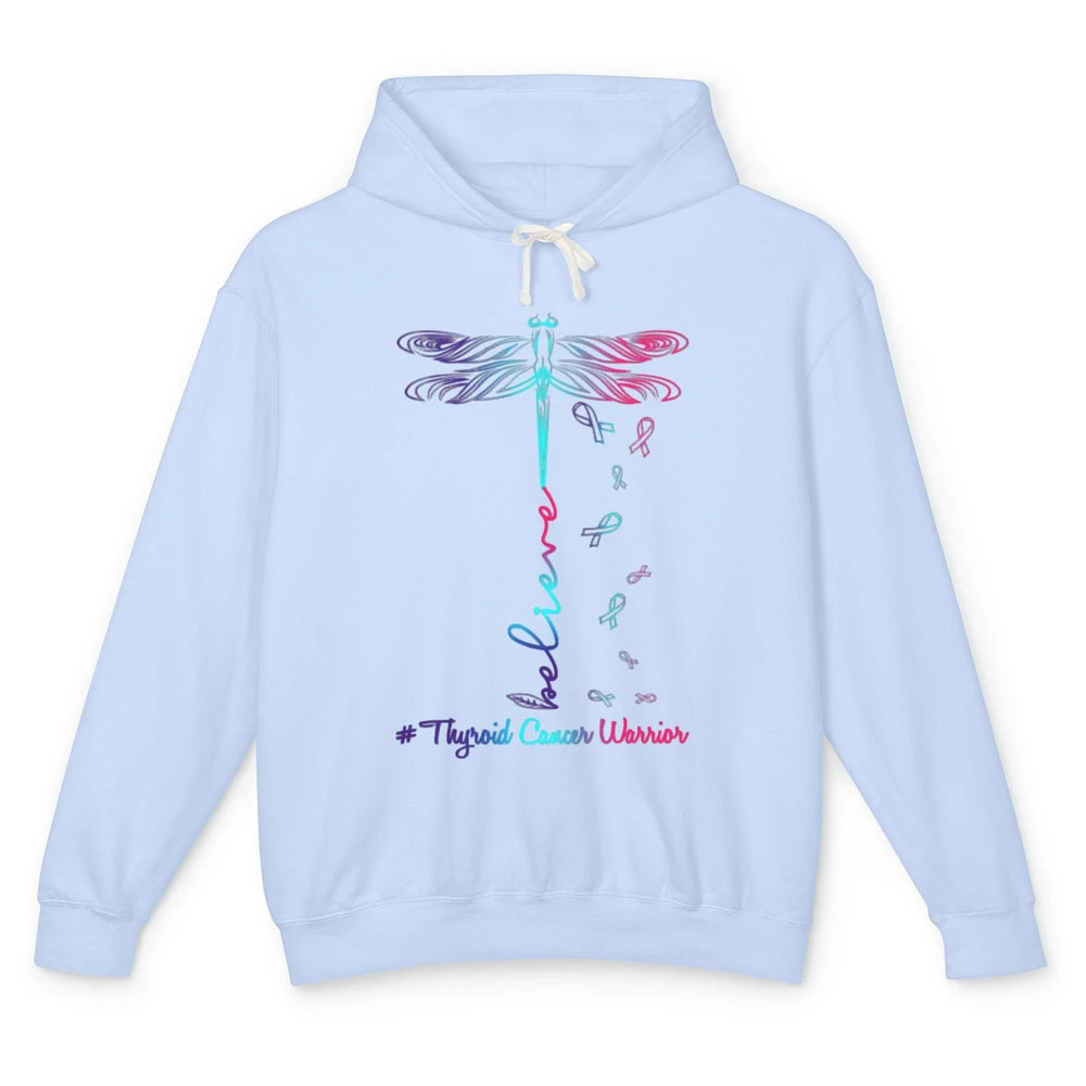 Thyroid Cancer Awareness Purple Pink Teal Ribbon Dragonfly Unisex Lightweight Hoodie