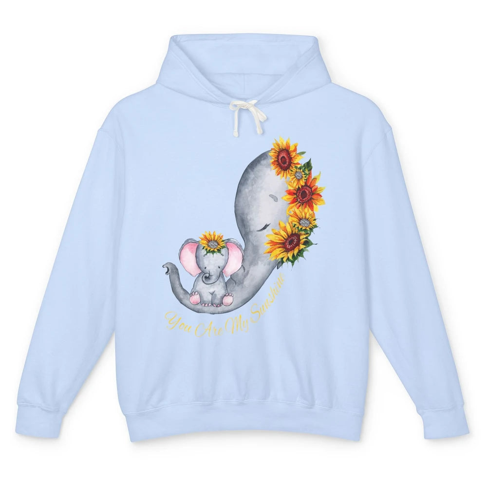 Sunflower Baby Elephant You Are My Sunshine Elephant Mom Unisex Lightweight Hoodie