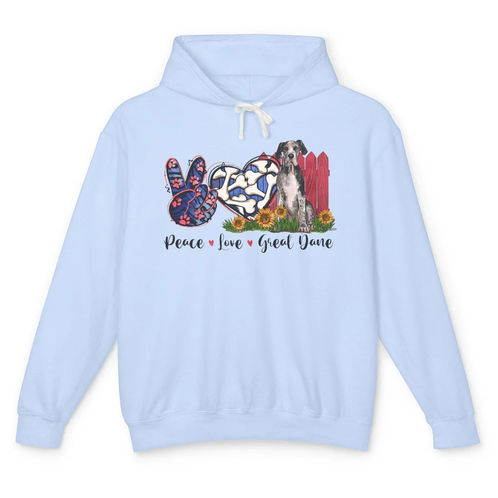 Peace Love Great Dane Sunflower Dog Mom Western Dog Mama Unisex Lightweight Hoodie