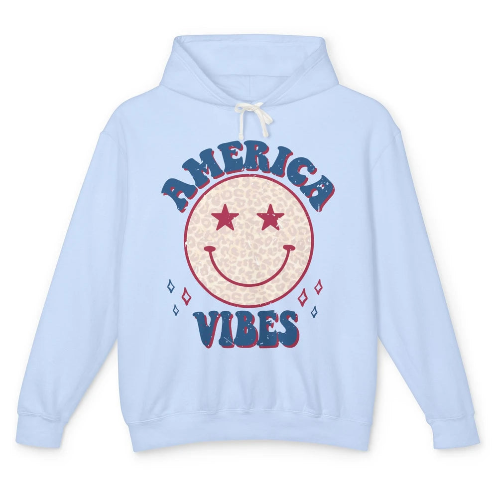 America Vibes Smile Patriotic 4th Of July Happy Face Summer Unisex Lightweight Hoodie