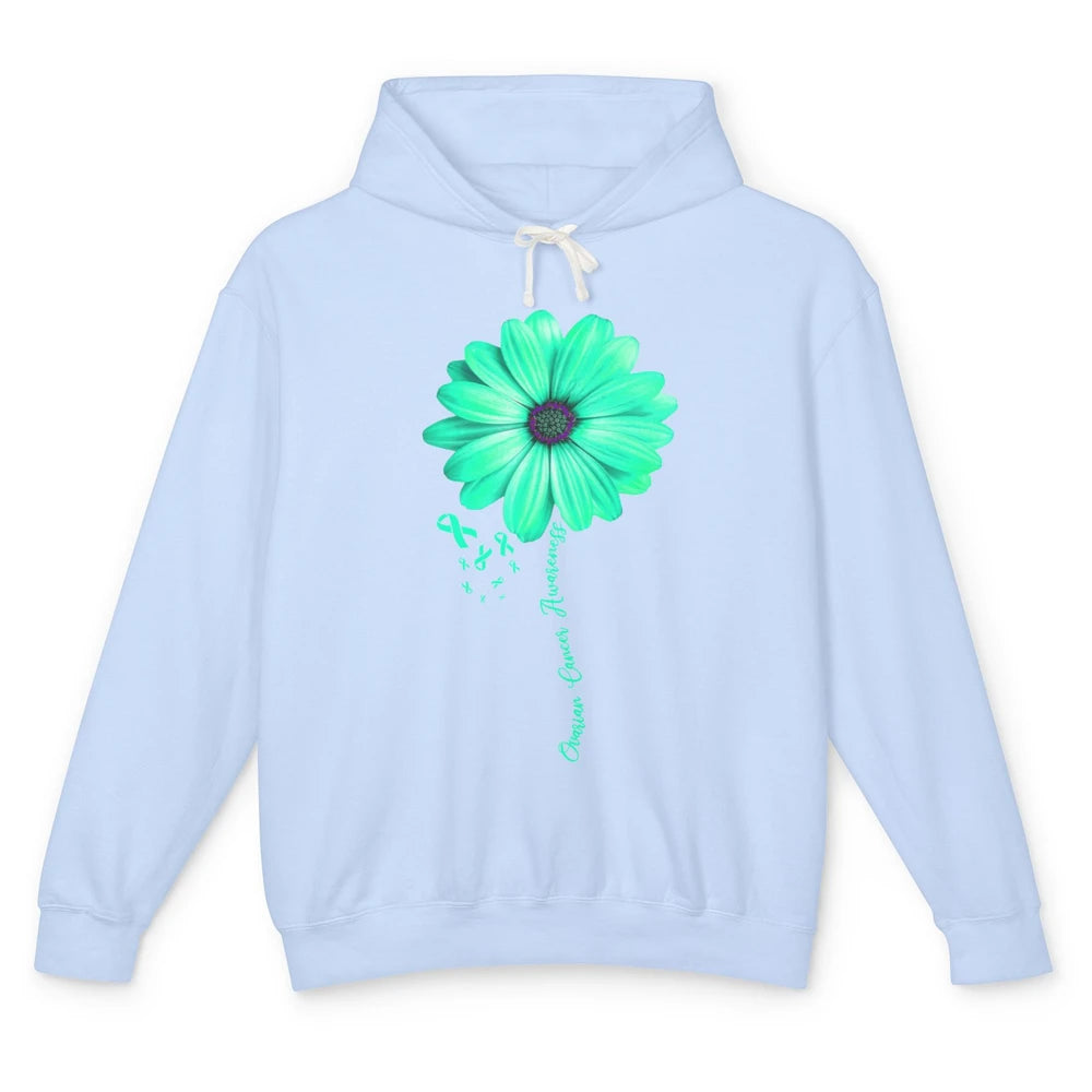 Ovarian Cancer Awareness Daisy Flower Teal Ribbon Cancer Unisex Lightweight Hoodie