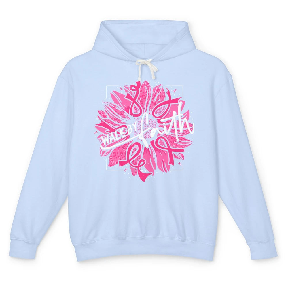 Walk By Faith Breast Cancer Awareness Pink Ribbon Sunflower Unisex Lightweight Hoodie