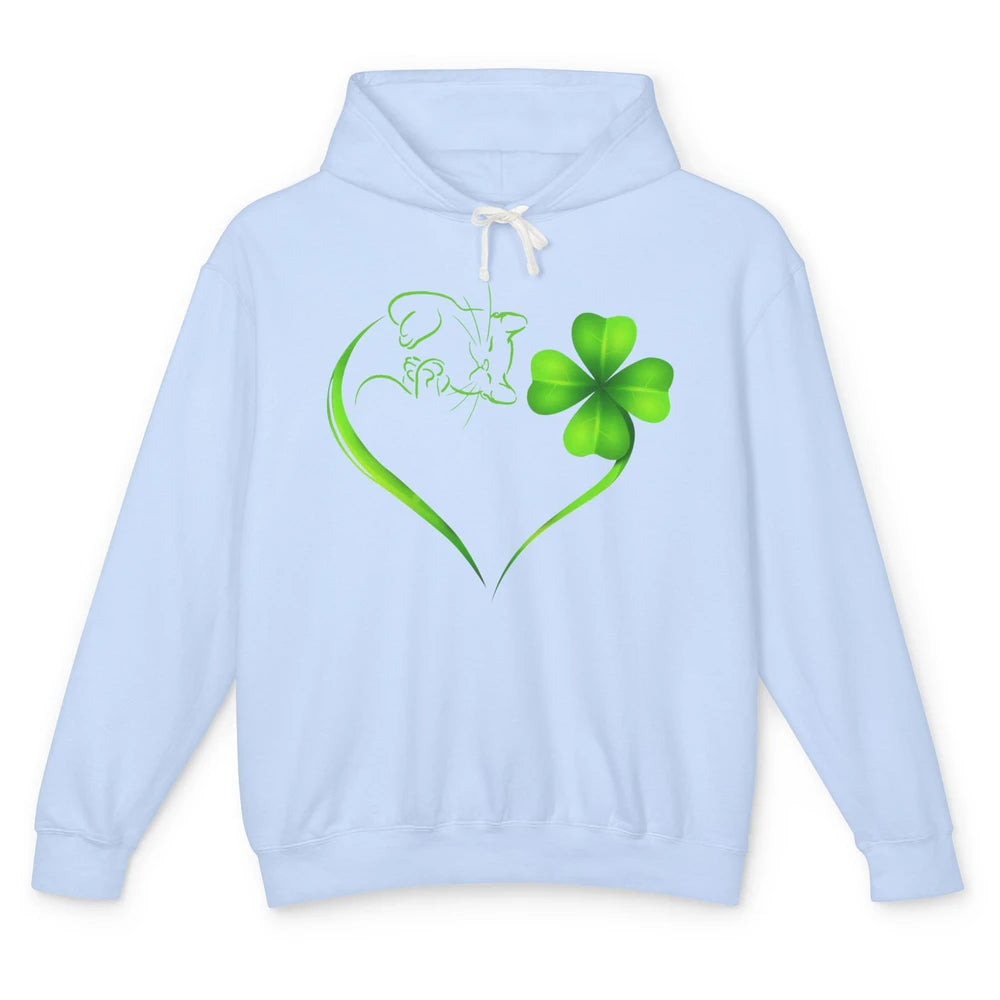 St Patricks Day Cat Shamrock Heart Go Lucky St Paddy Day Unisex Lightweight Hoodie