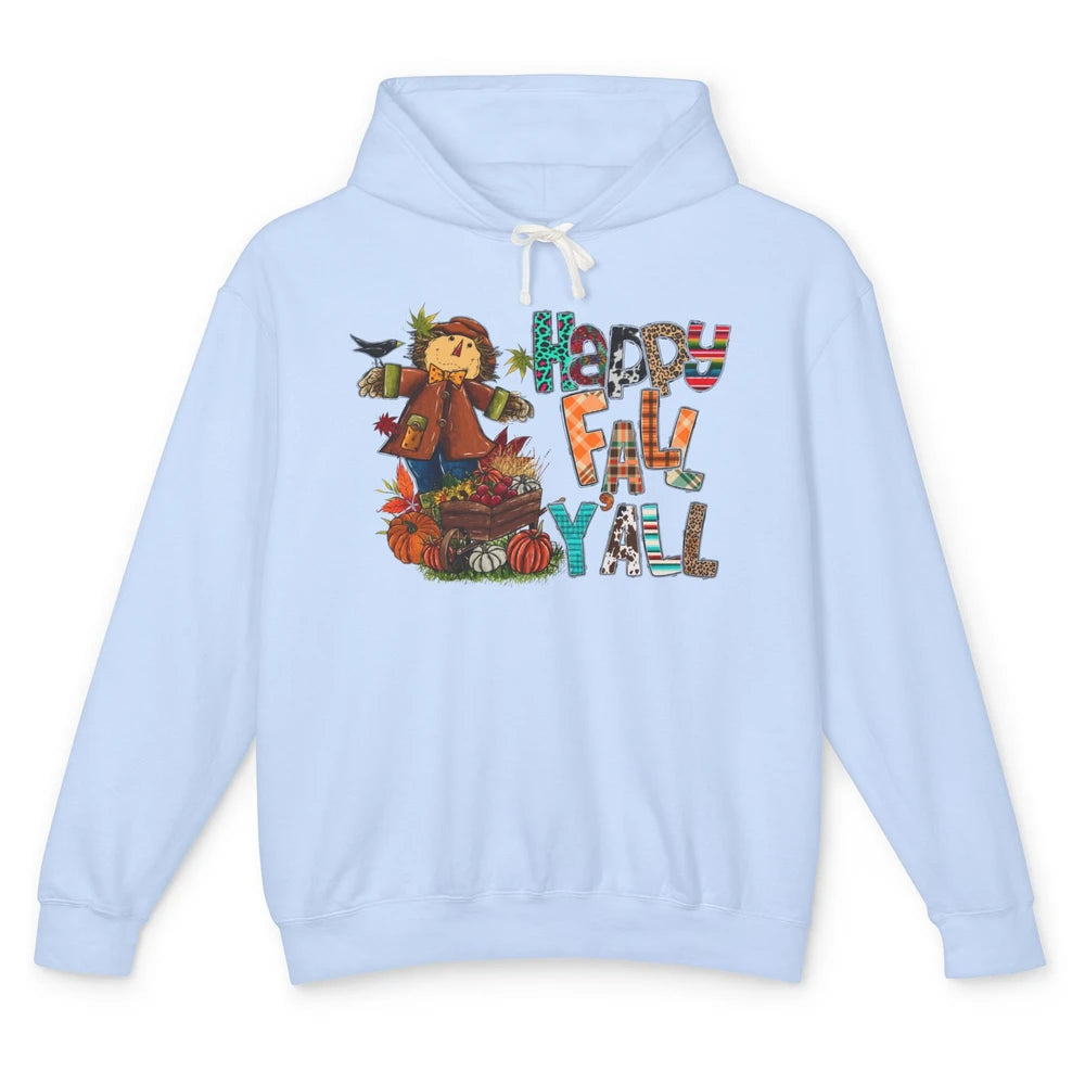 Happy Fall Y'all Leopard Pumpkin Western Autumn Thankful Unisex Lightweight Hoodie