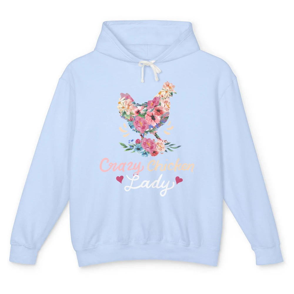 Funny Crazy Chicken Lady Floral Cute Flowers Hen Chick Women Unisex Lightweight Hoodie