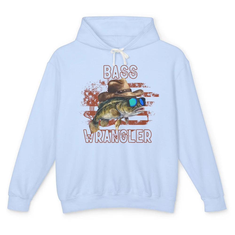 Retro US Flag Bass Fishing Bass Wrangler Fisherman Reel Men Unisex Lightweight Hoodie