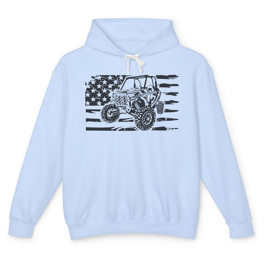 Retro US Flag UTV Riding Offroad Mountain Side By Side Rider Unisex Lightweight Hoodie