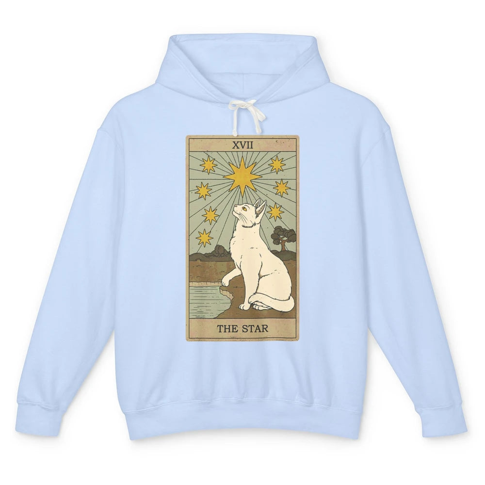 Tarot Card The Star White Cat Retro Mermaid Gothic Vintage Unisex Lightweight Hoodie