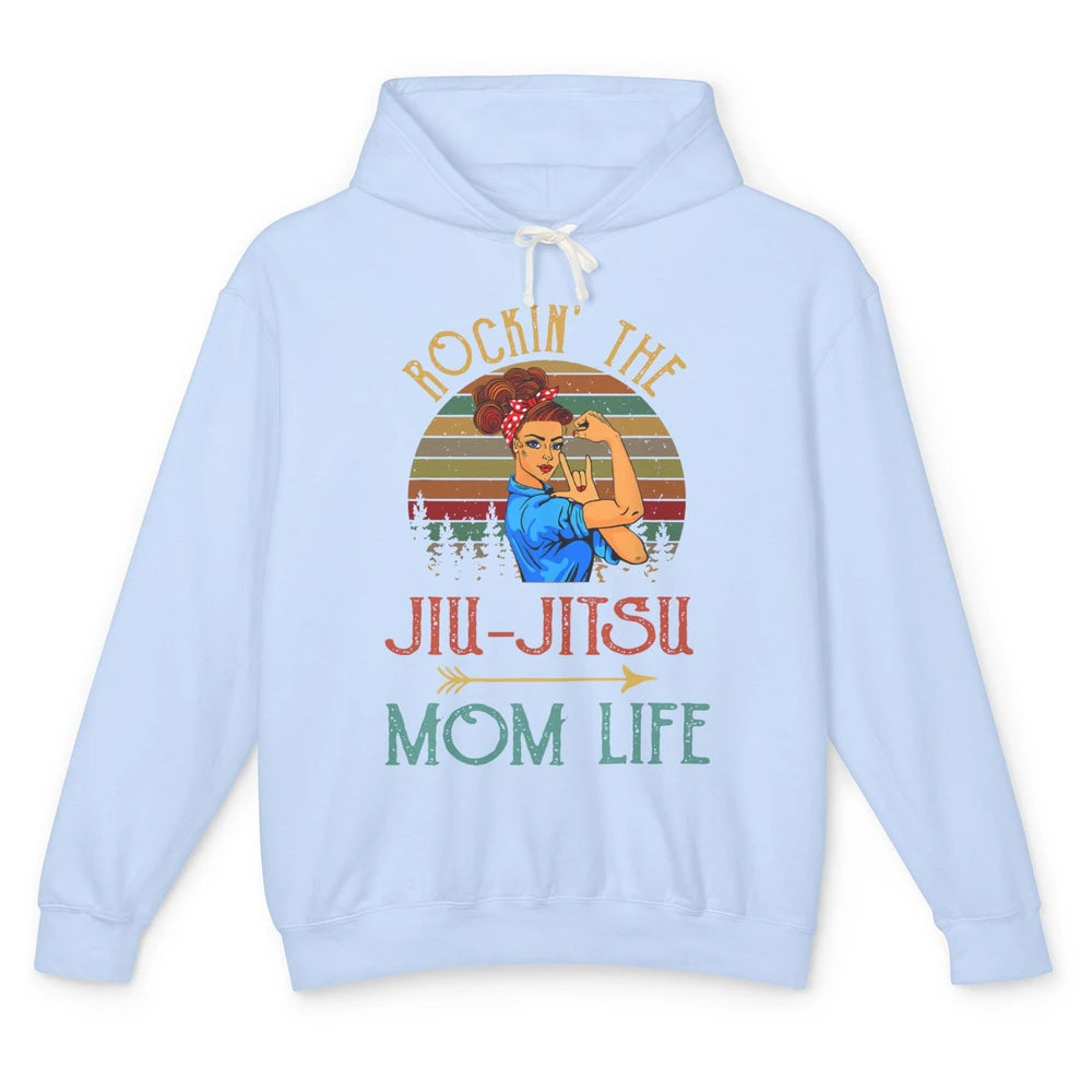 Vintage Messy Bun Jiu Jitsu Mom Life Taekwondo Martial Art Unisex Lightweight Hoodie