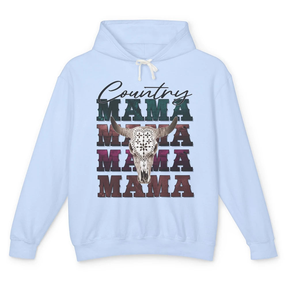 Country Mama Rodeo Bull Skull Western Texas Long Horn Cowboy Unisex Lightweight Hoodie