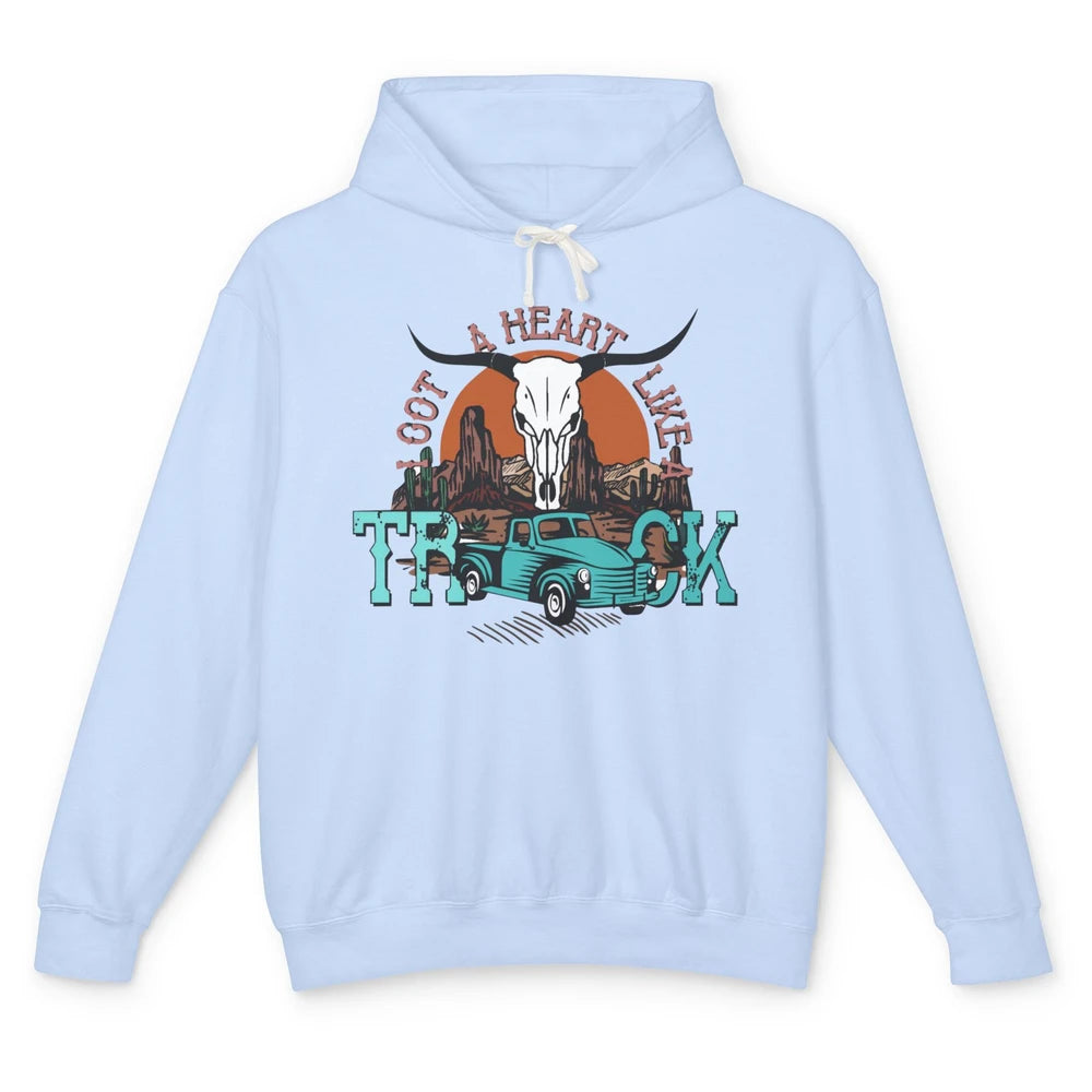 Boho Bull Skull I Got A Heart Like A Truck Western Country Unisex Lightweight Hoodie