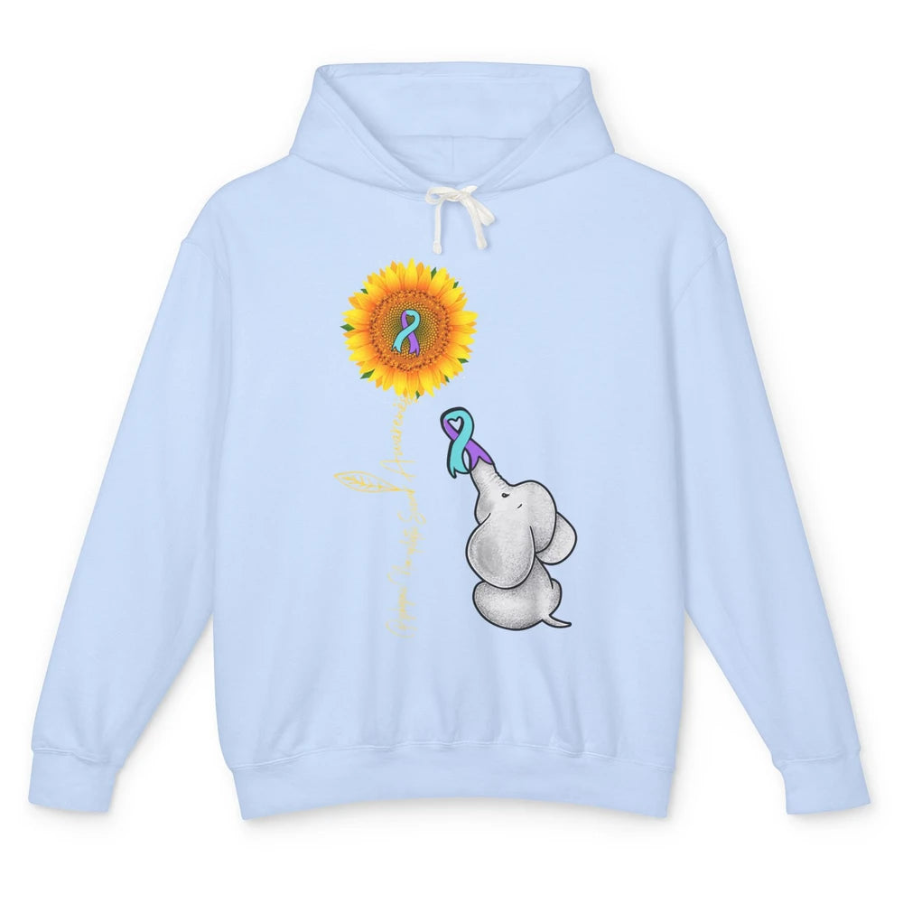 PNES Awareness Purple Teal Ribbon Sunflower Baby Elephant Unisex Lightweight Hoodie