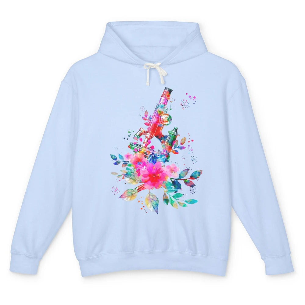 Floral Microscope Medical Laboratory Tools Microbiologist Unisex Lightweight Hoodie