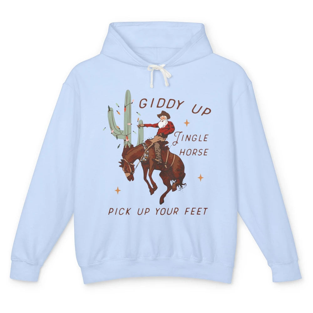 Cowboy Santa Giddy Up Jingle Horse Pick Up Western Christmas Unisex Lightweight Hoodie