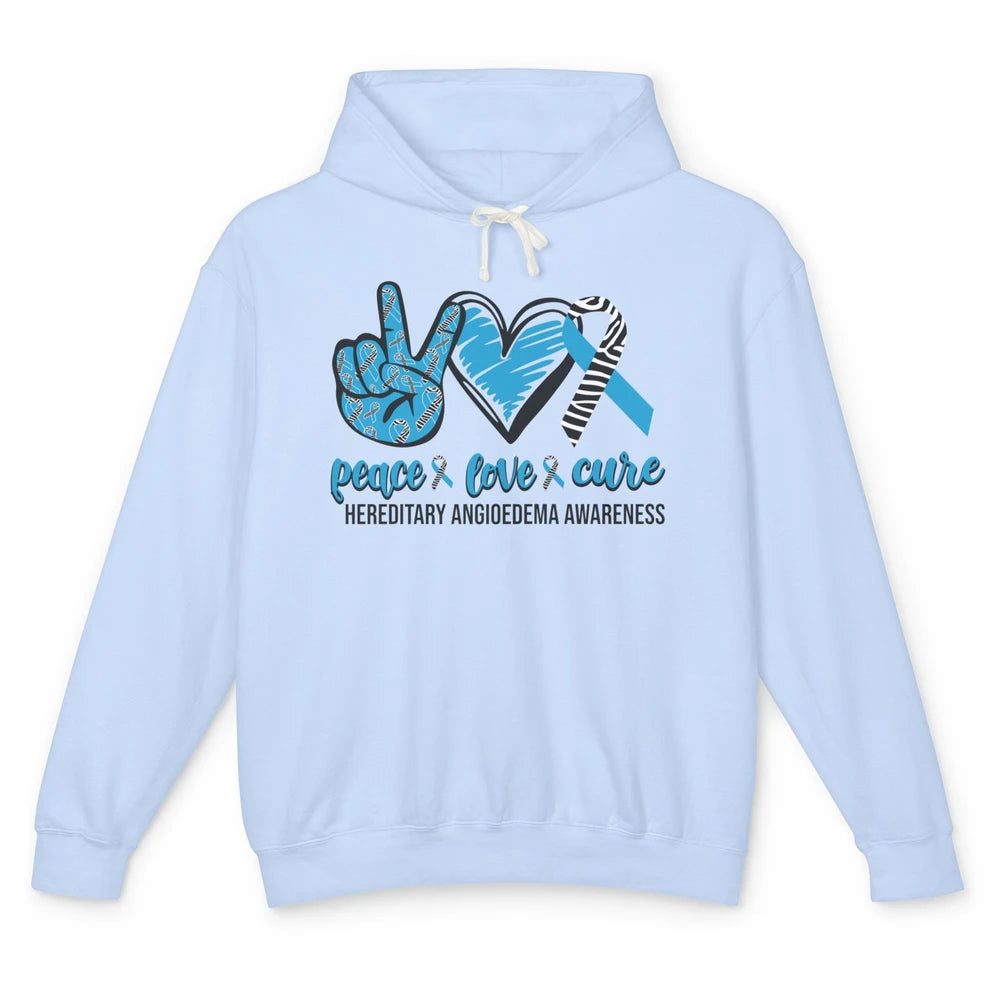 Hereditary Angioedema Peace Love Cure Blue Zebra Ribbon Unisex Lightweight Hoodie