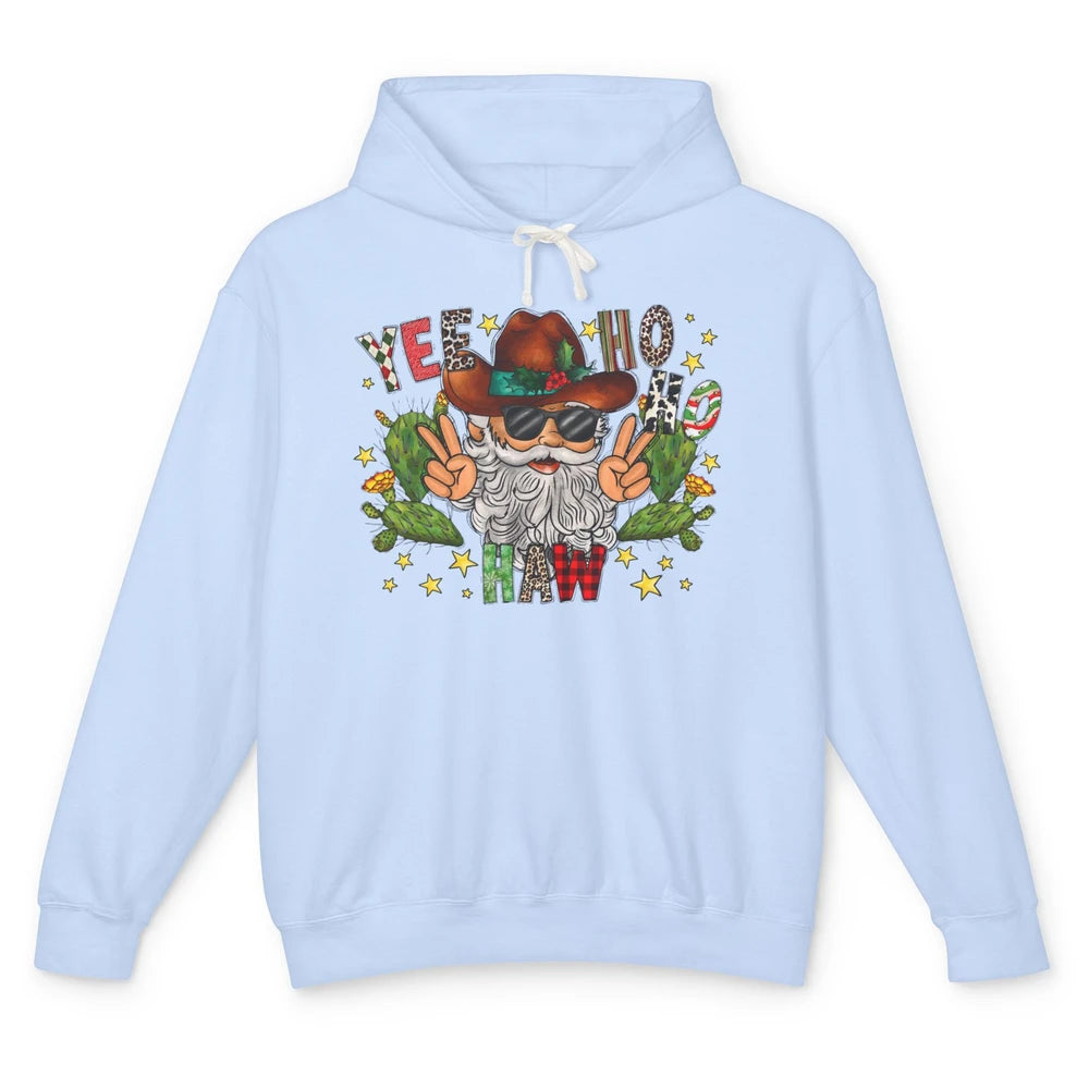 Leopard Santa Cowboy Yee Ho Haw Christmas Western Country Unisex Lightweight Hoodie