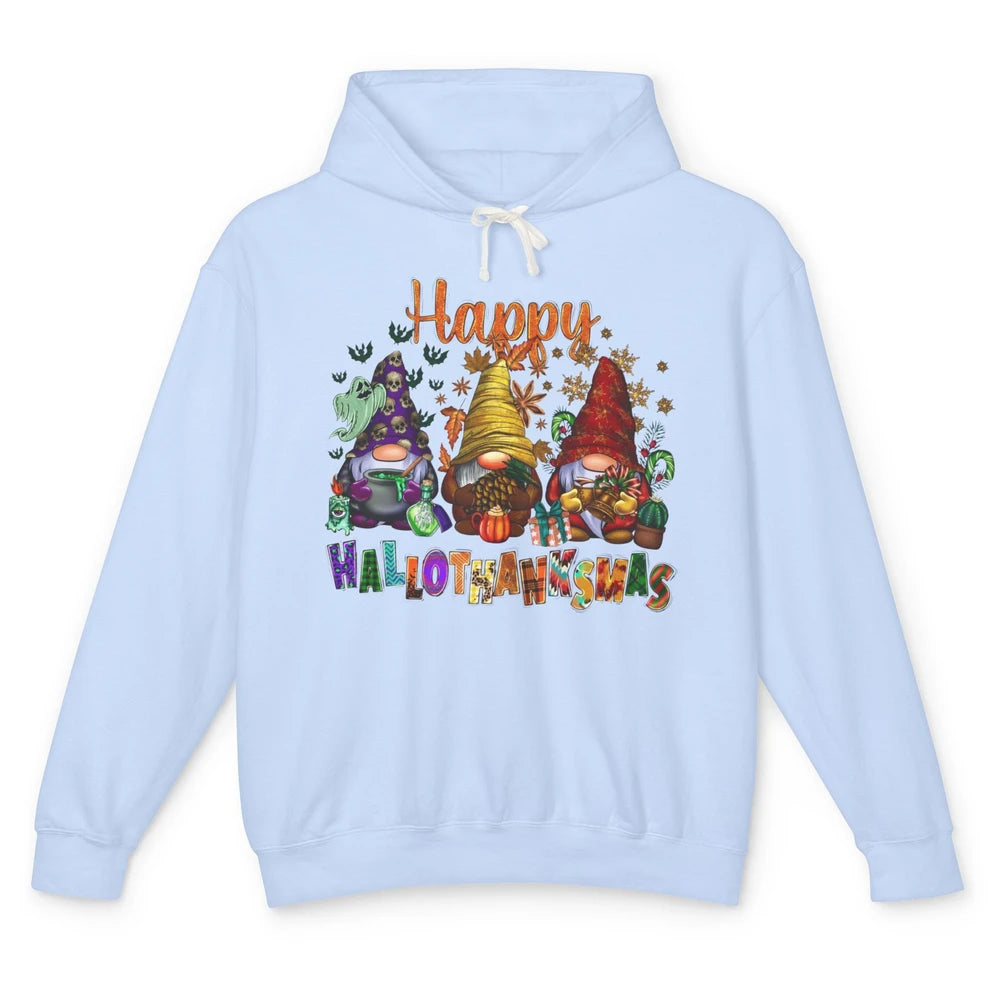 Funny Gnomes Happy Hallo-thank-mas Fall Pumpkin Thanksgiving Unisex Lightweight Hoodie