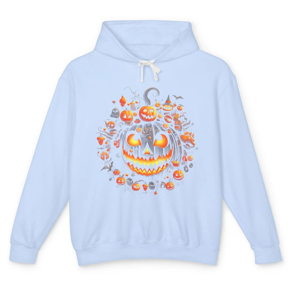 Funny Pumpkin Horror Ghost Boo Halloween Spooky Season Skull Unisex Lightweight Hoodie