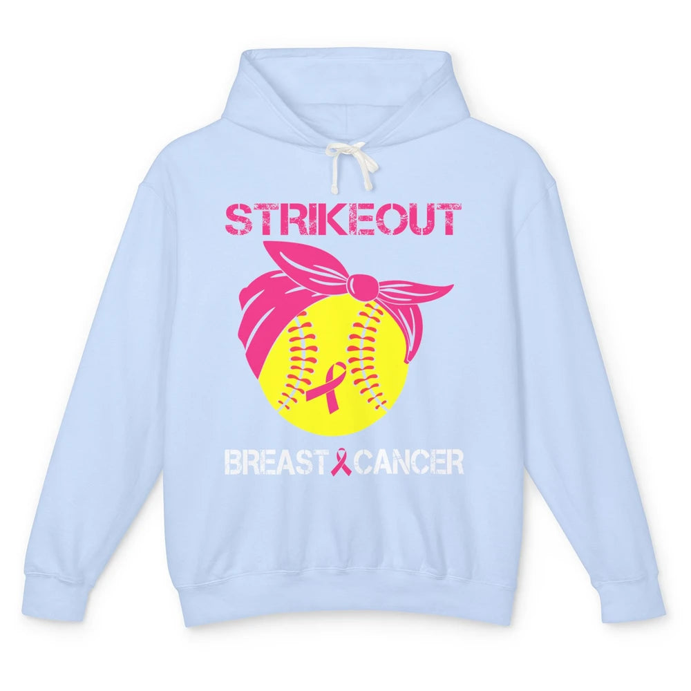 Softball Breast Cancer Awareness Strike Out Pink Ribbon Gift Unisex Lightweight Hoodie