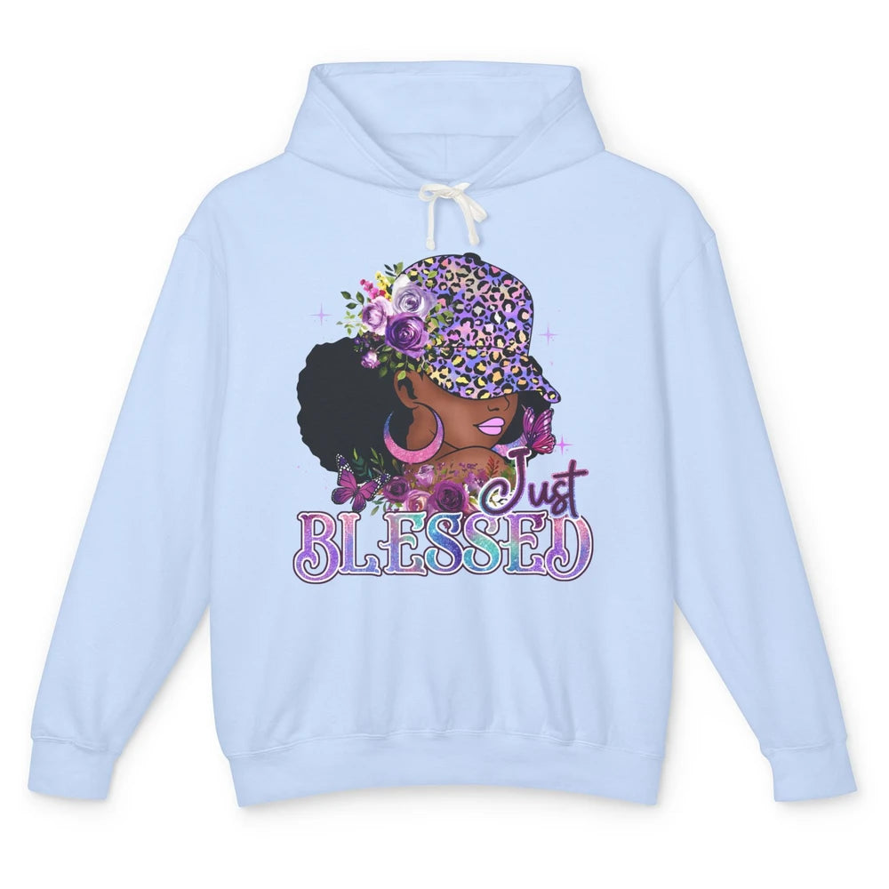 Floral Afro Black Girl Just Blessed Christian Afro American Unisex Lightweight Hoodie